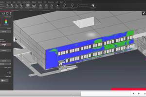  Mithilfe der Leica-„Cyclone 3DR“-Software lassen sich 3D-Modelle gegen Punktwolken abgleichen. Hier wird anhand einer IFC-Datei überprüft, wie eine geplante Fassade gegen die tatsächlich gebaute abweicht. 