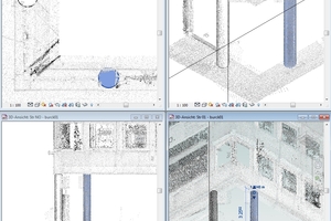  Bei der Auswertung der Punktwolken werden anhand der 3D-Messpunkte manuell oder halbautomatisch CAD-Elemente oder BIM-Bauteile eingefügt. 