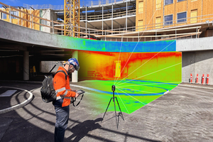  Anders Kaas scannt auf der Baustelle. „Imerso“ vereinfacht den 3D-Scanning Prozess, sodass die Projektbeteiligten auf der Baustelle den „As-Built“-Status präzise erfassen können. 