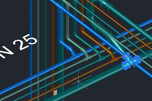  <div class="bildtext">Die Konstruktionsdaten eines Rohrsystems wurden aus dem Autodesk-Programm „AutoCAD MEP“ (links) mittels der Schnittstelle „BIMDeX“ in die Software „Revit“ (rechts) übertragen.</div> 