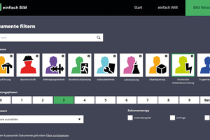  Mithilfe praktischer Filter finden Baubeteiligte auf der Website von „einfach BIM“ schnell und einfach die passenden Dokumente für ihre Zwecke. 