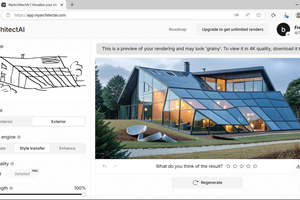  Bild 7: Bild-zu-Bild-Generatoren können anhand einer Skizze oder einer anderen Abbildung fotorealistische Renderings erzeugen: Haus mit integriertem Wintergarten. 