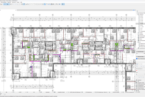  Grundriss vom 1. OG in der Werkplanung mit grafischer Darstellung der Trockenbautypen. 
